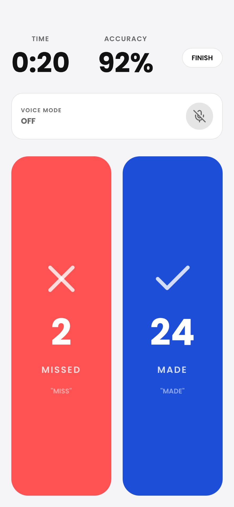 Practice tracking with made and missed shots