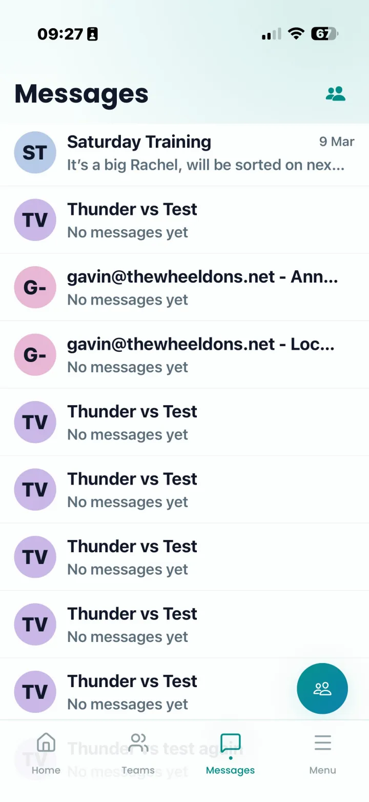 Club messaging with team and parent chats
